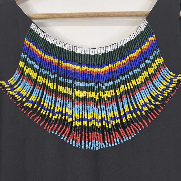 Tibi Silk Beaded Neckline Maxi Dress Size 4 Black Chiffon Ruffle - Picture 8 of 14